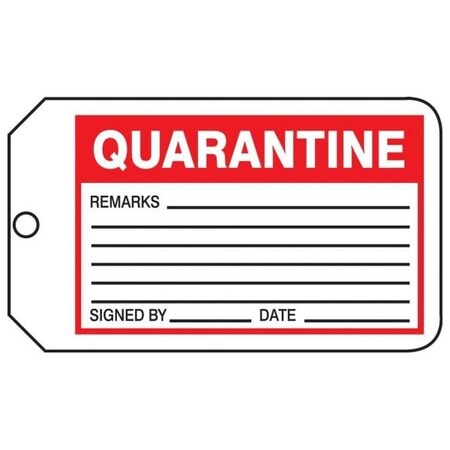 Accuform Safety Tags, QUARANTINE, 5.75in x 3.25in, RP-Plastic, 25PK MMT339PTP
